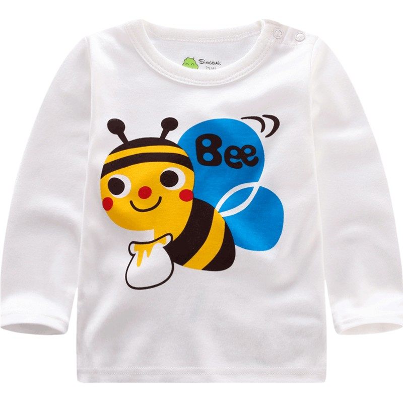 小童打底衫儿童上衣白t男童长袖t恤纯棉春薄款卡通男女宝宝衫潮
