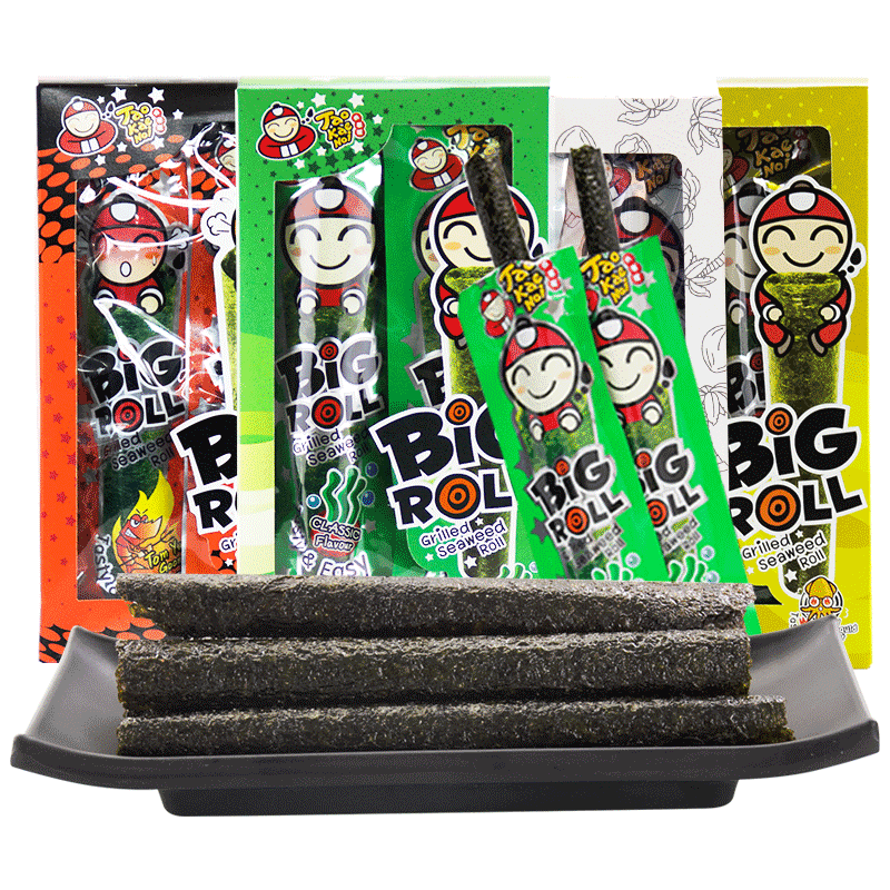 泰国进口小零食 老板仔脆紫菜儿童即食烤海苔卷原味4盒 bigroll