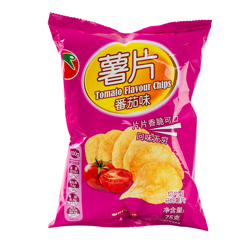 rt-mart膨化食品番茄味薯片75克/袋休闲膨化零食