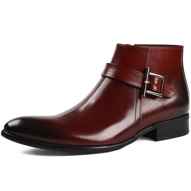 时尚尖头商务男靴子真皮英伦高帮皮鞋韩版潮流马丁靴男士短筒皮靴