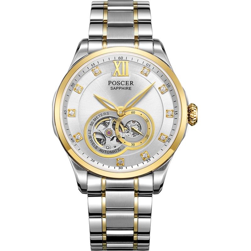 宝时捷手表男经典复古自动机械表精钢防水商务镂空机械男表50033