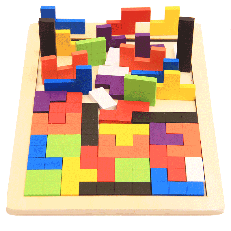 益智力木制彩色拼图 积木拼装游戏百变方块儿童宝宝玩具1-3-6岁