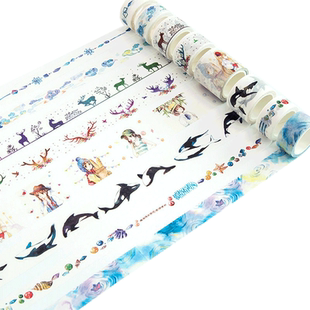 人物少女整卷可爱水彩原创和纸胶带