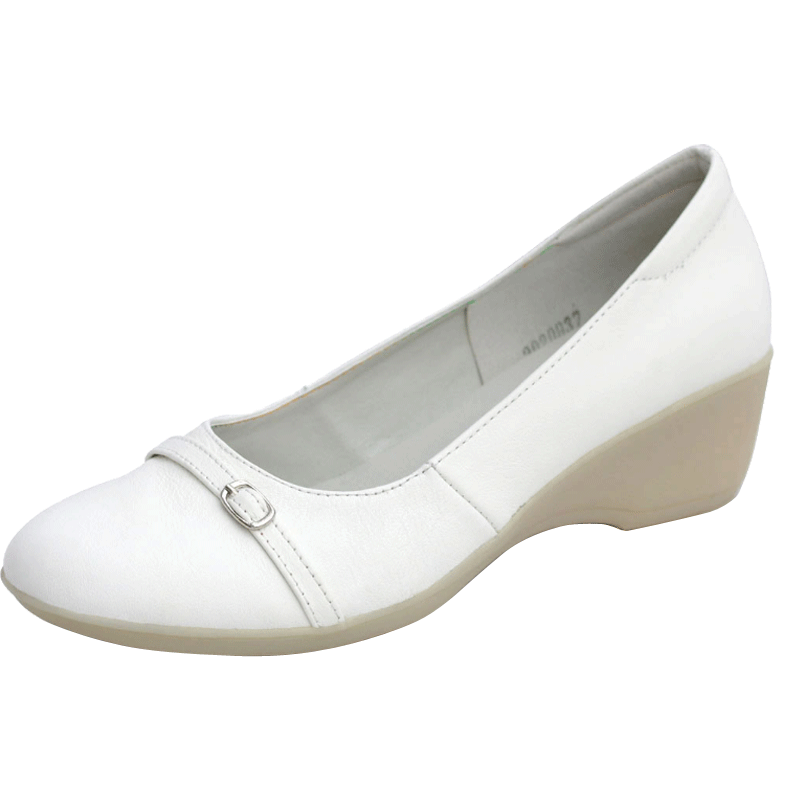 哥诗迪雅18新头层牛皮真皮牛筋底白色坡跟小白鞋护士鞋工作女皮鞋