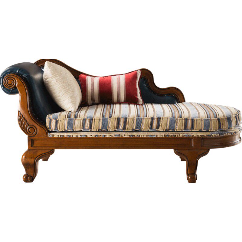 瑞福祥美式实木贵妃椅欧式布艺美人榻卧室单人躺椅沙发小户型o320