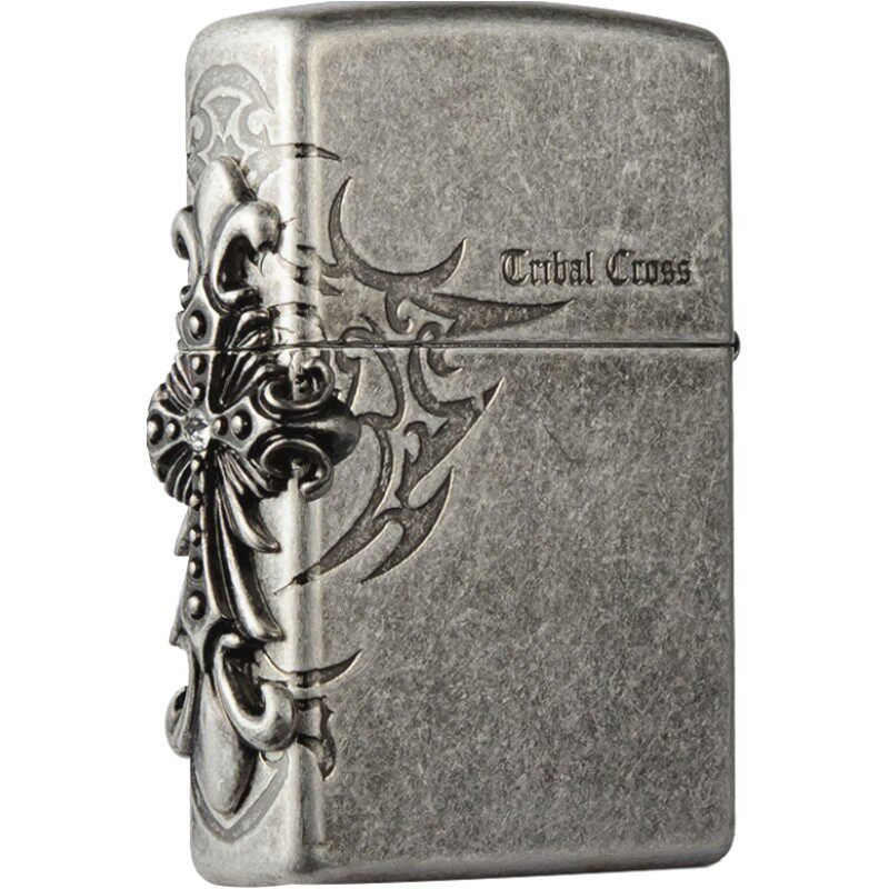 原装zippo打火机 正版韩版 黑冰 古银侧面十字架 正品超薄zippo