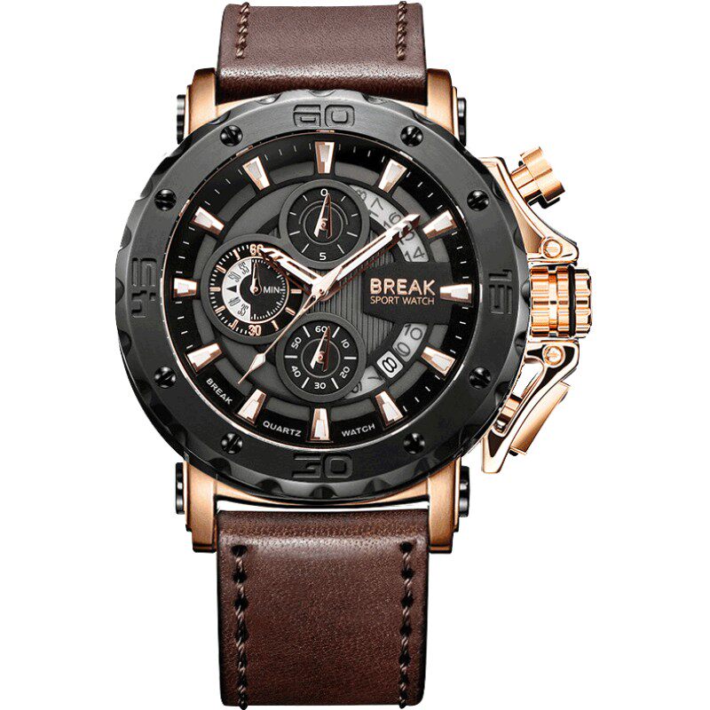 break手表男士商务运动大表盘多功能防水机械石英全自动休闲男表