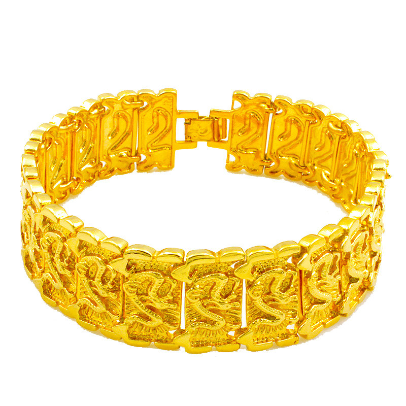 创缘镀黄金男士手链霸气土豪宽龙纹男友手表链镀沙金链子老人饰品