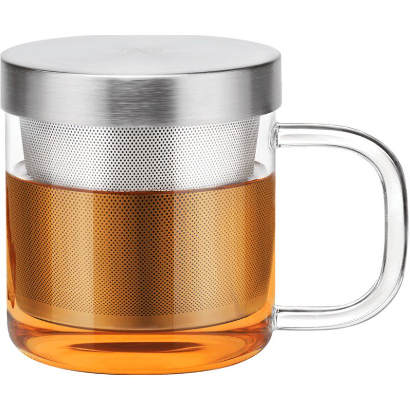 尚明耐热玻璃杯茶杯过滤花茶杯 玻璃水杯子带盖泡茶杯家用男女士