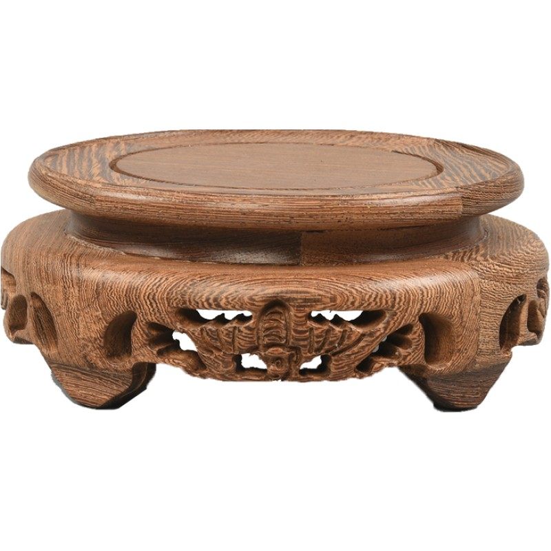 红木摆件底座花瓶底座实木佛像圆形花盆底座盆景工艺品底座木镂空