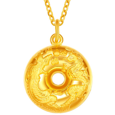 梦金园9999龙凤呈祥平安扣足金吊坠