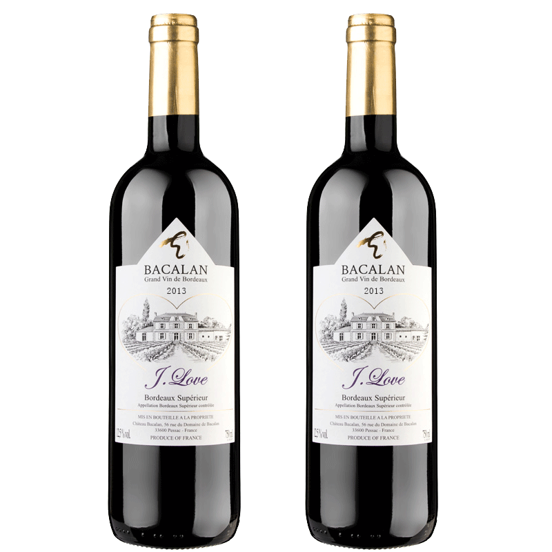 法国巴克龙之爱2013赤霞珠干红葡萄酒750ml原瓶进口红酒2支装包邮