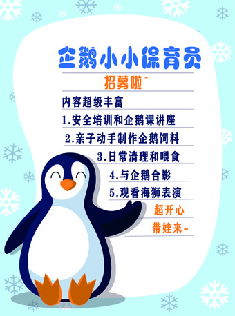 【亲子爆款】企鹅小小保育员招募啦，小小铲屎官等你来，与企鹅亲密接触！