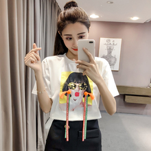 夏装新款韩版宽松短袖贴画美女t恤学生半袖纯棉百搭t
