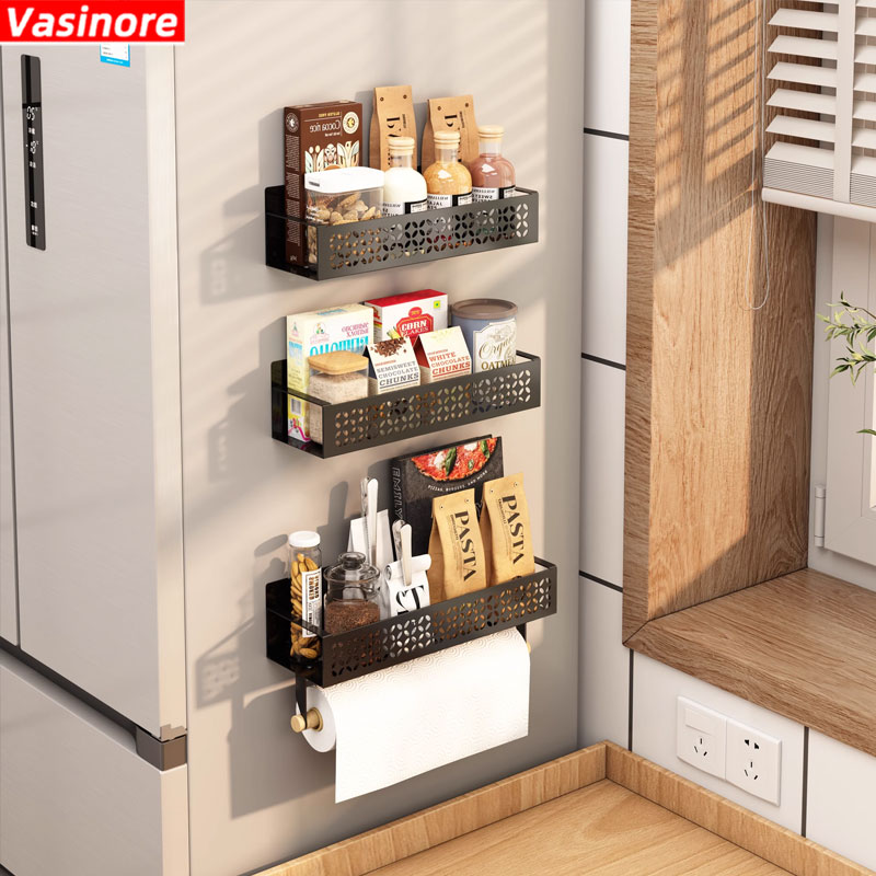 磁吸收纳盒冰箱侧面置物架磁铁免打孔壁挂式厨房保鲜膜储物盒