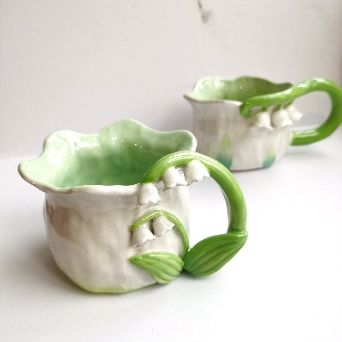 (小洋手做)铃兰杯子陶瓷杯咖啡杯手捏自然风环保釉料