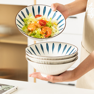 日式斗笠碗家用高级感拉面碗8英寸大号螺纹汤碗陶瓷面馆专用大碗