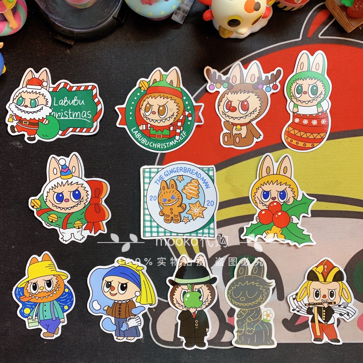 系列泡泡玛特labubu拉布布圣诞圣诞精灵艺术艺术系贴纸潮玩盲盒