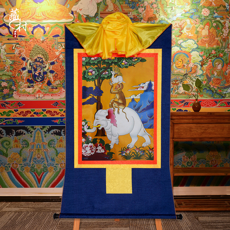 藏村唐卡挂画和气四瑞中式装裱镀金烫金画心居家装饰壁画吉祥四瑞