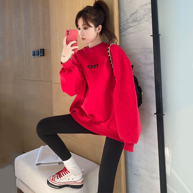 无帽卫衣女加绒加厚长款优惠券爱比价妈妈