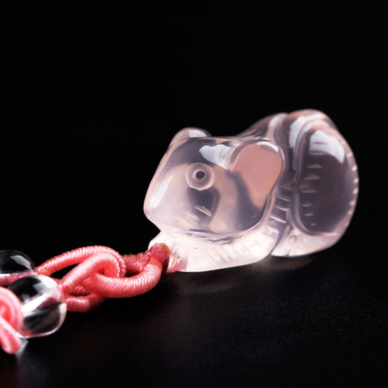 高档天然粉晶小老鼠随身吊坠生肖鼠项链招财灵鼠赐瑞吉祥物挂件坠