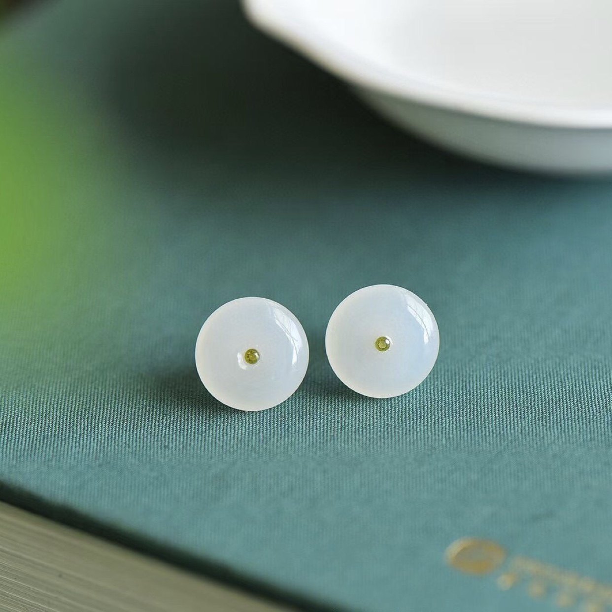天然新疆和田白玉平安扣耳钉18k金镶嵌羊脂玉无事牌耳坠一级白