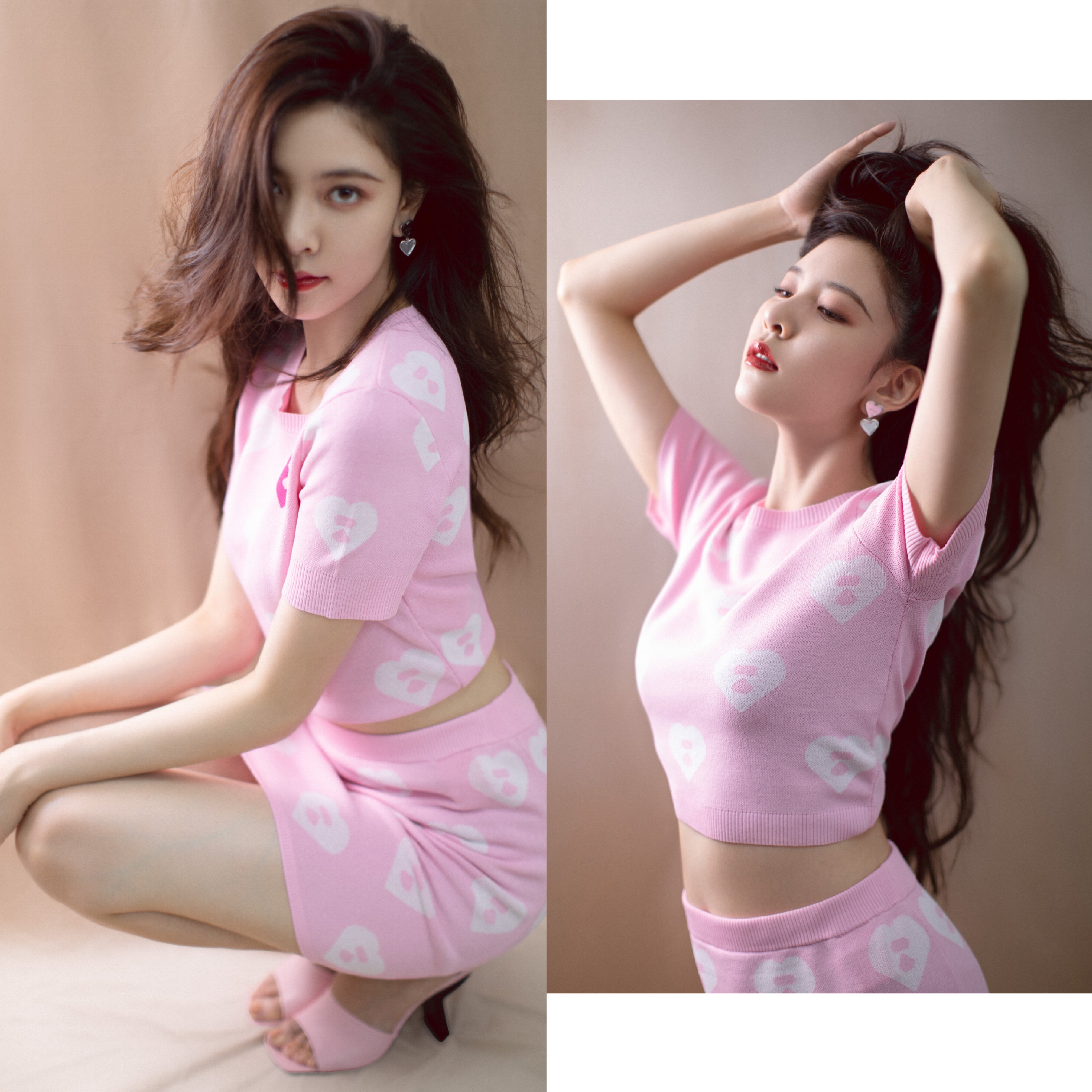 cc宋妍霏明星同款减龄粉嫩少女心针织短款上衣 针织半身裙套装女_木子