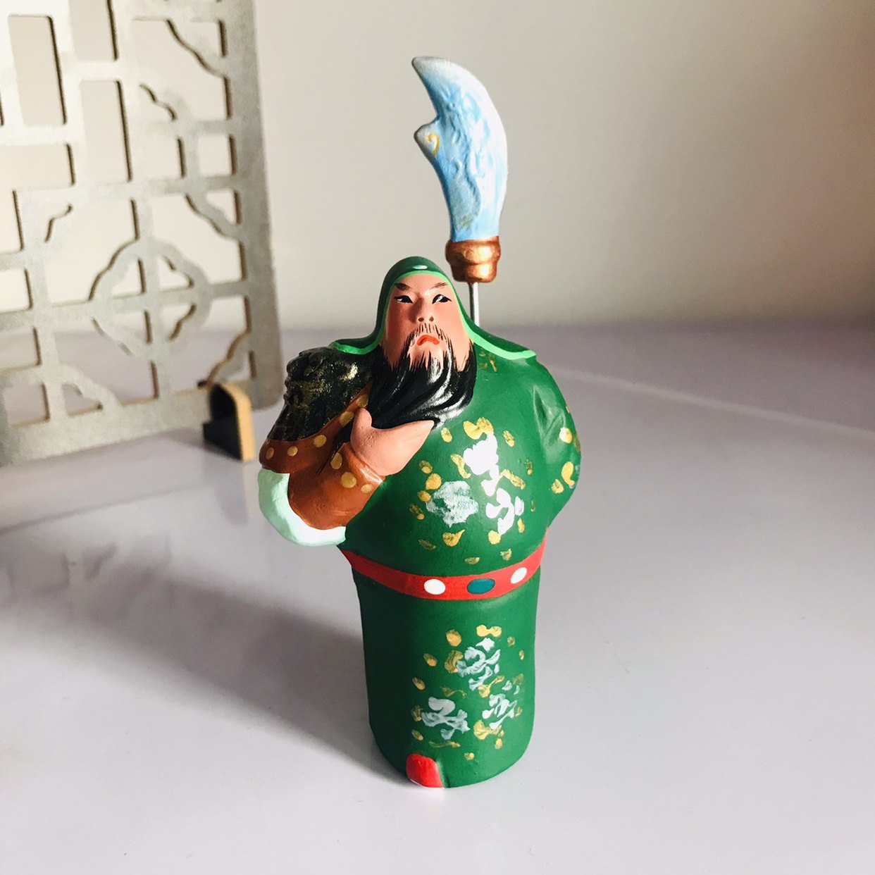 泥人张 小关羽摆件 迷你桌面小摆件10cm高 泥人彩塑