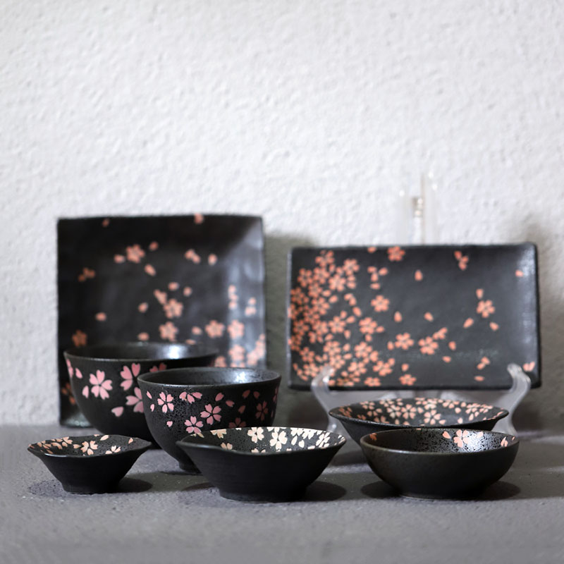 日本进口美浓烧盘子陶瓷亚光釉碗盘米饭碗日式料理餐具套装樱花碗