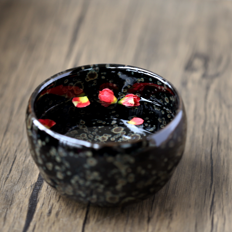 日本进口复古风黑色钵碗手工陶瓷茶碗茶杯茶具日式窑变手绘抹茶碗
