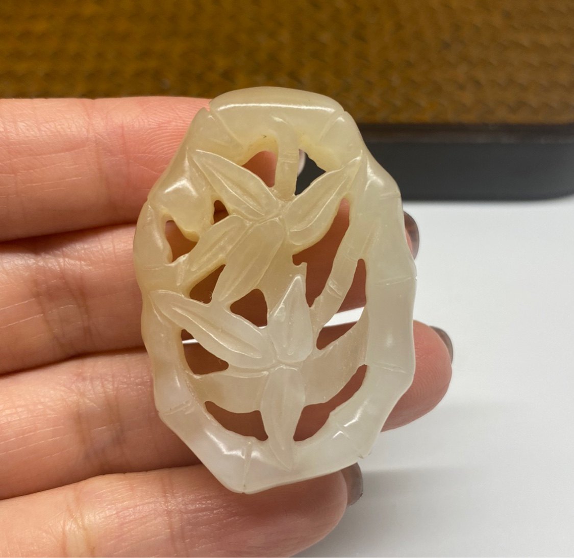 有才家古玉老玉和田白玉籽料镂空竹节吊坠玉佩