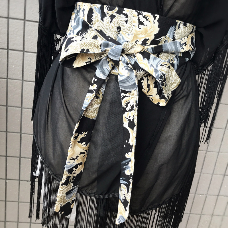 黑色 立体感印花 御水之龙 男士款和服腰封 改良汉服腰封龙纹