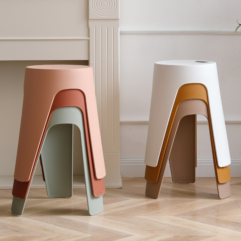 家用塑料凳子创意风车圆凳加厚可叠放胶凳现代餐桌吃饭椅子高板凳