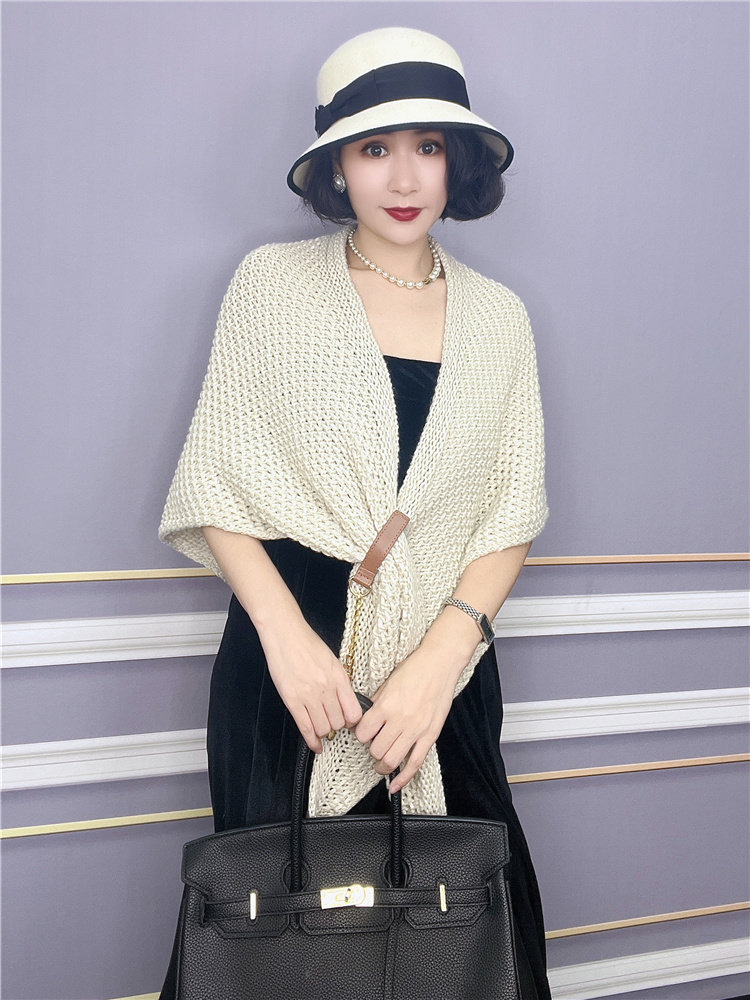 针织衫披肩外套女秋冬韩系穿搭宽松慵懒风外穿斗篷格子开衫毛衣潮