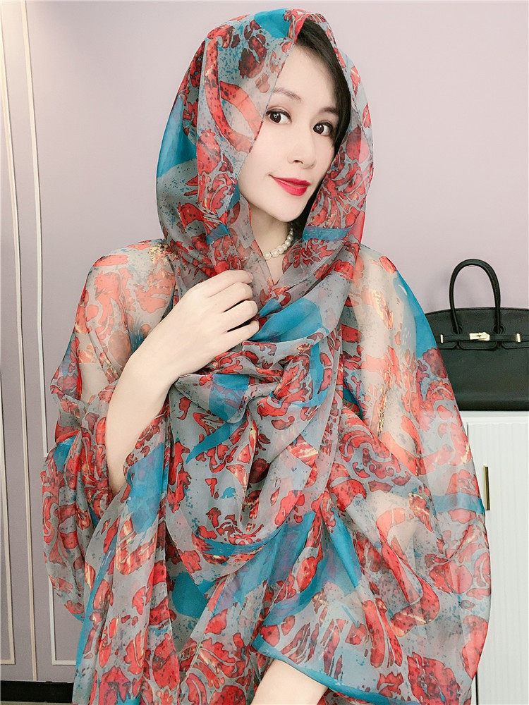 深色烈焰防晒披肩女围脖围巾海滩纱巾沙滩巾海边两用超大丝巾百搭