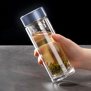 新款清水双层玻璃杯加厚单层水杯车载家用透明高硼硅茶杯316钢盖