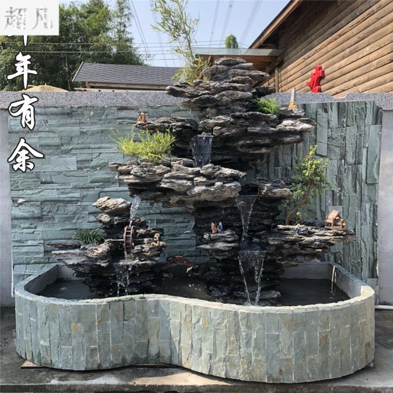 喷泉大型园水池花阳台鱼池流水真石摆件室内装饰头别假山墅庭院