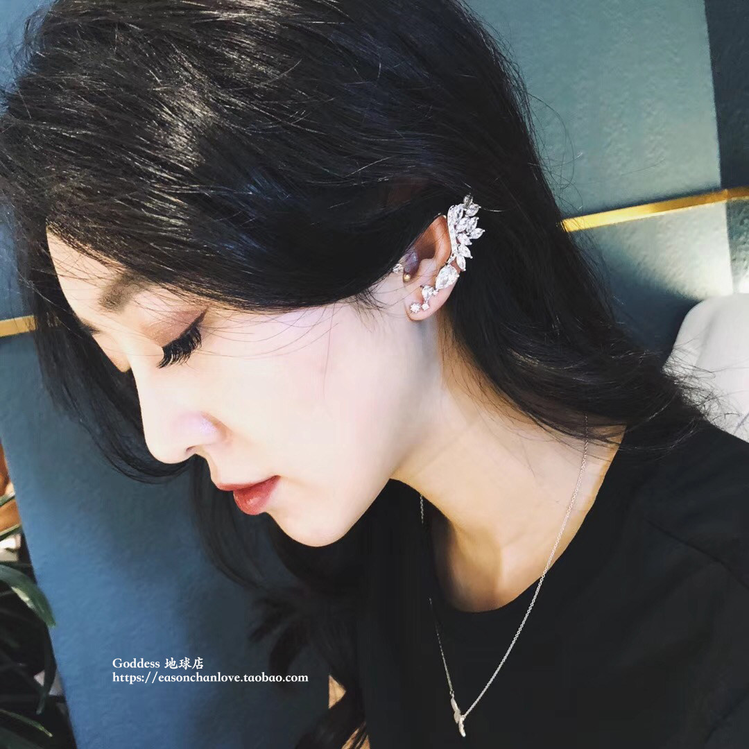 耳夹无耳洞左耳_单边左耳翅膀耳夹满钻镶嵌气质个性天使耳环925纯银