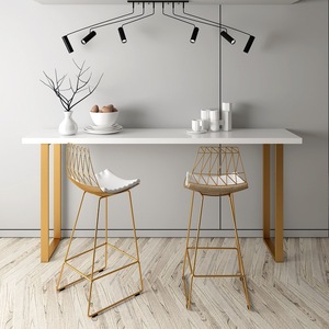 简约现代酒吧白色吧台桌椅组合长条咖啡厅靠墙高脚桌椅客厅桌子