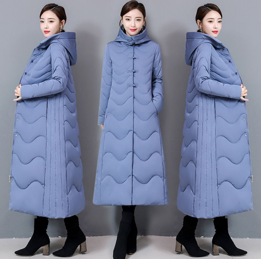 中国风羽绒棉服过膝长款棉衣女胖mm加厚加肥加大码200斤冬季外套