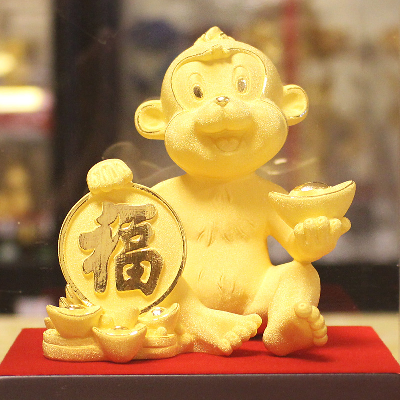 绒沙金黄金装饰品十二生肖猴年吉祥物摆件客厅书房生日礼物摆设