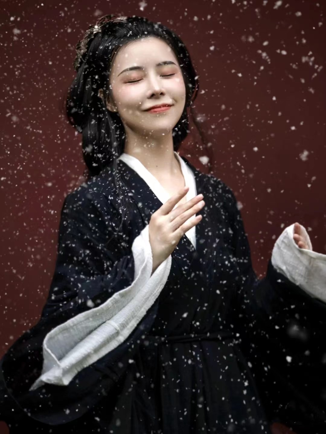 黑色魏晋风古装汉服女古风晋制广袖交领襦裙冬季棉麻直裾套装演出