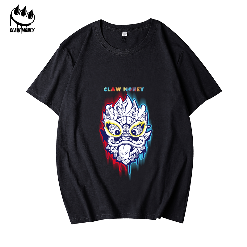 clawmoney男圆领纯棉短袖t恤休闲宽松百搭印花情侣打底半袖上衣