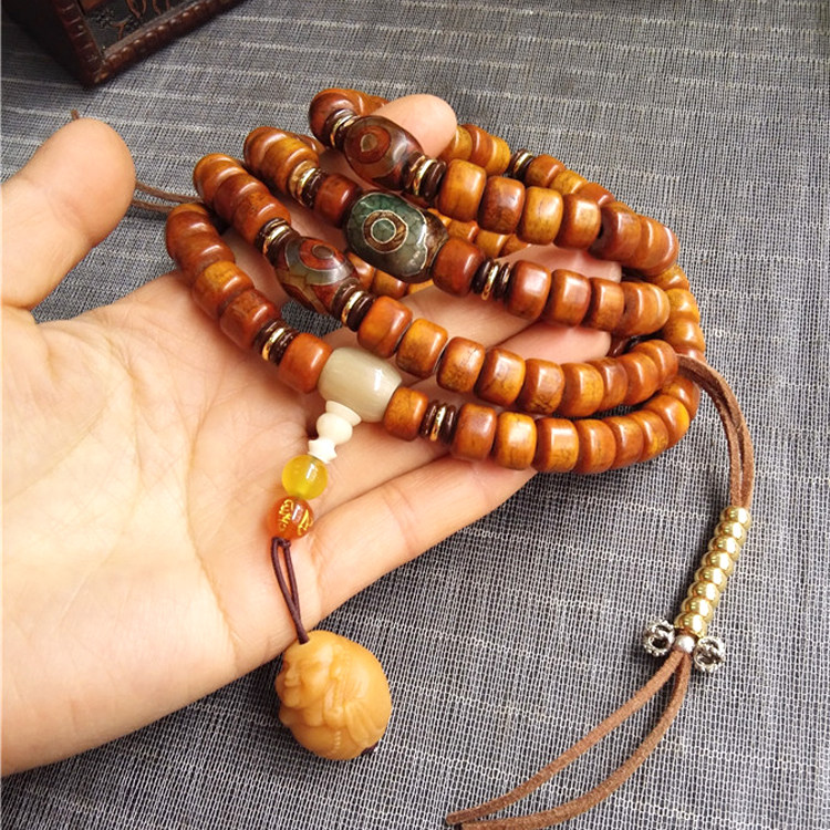 天然藏式做旧牦牛骨骆驼骨桶珠项链108颗佛珠多圈男女手串手链