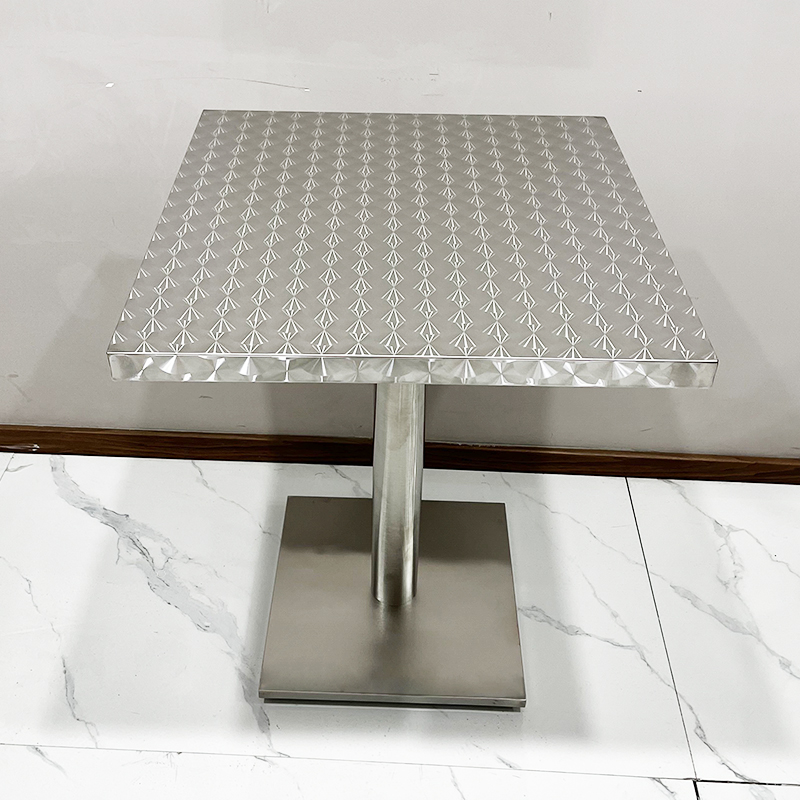 餐饮定制港式茶餐厅不锈钢桌子工业风钻石纹正方长方形网红椅子