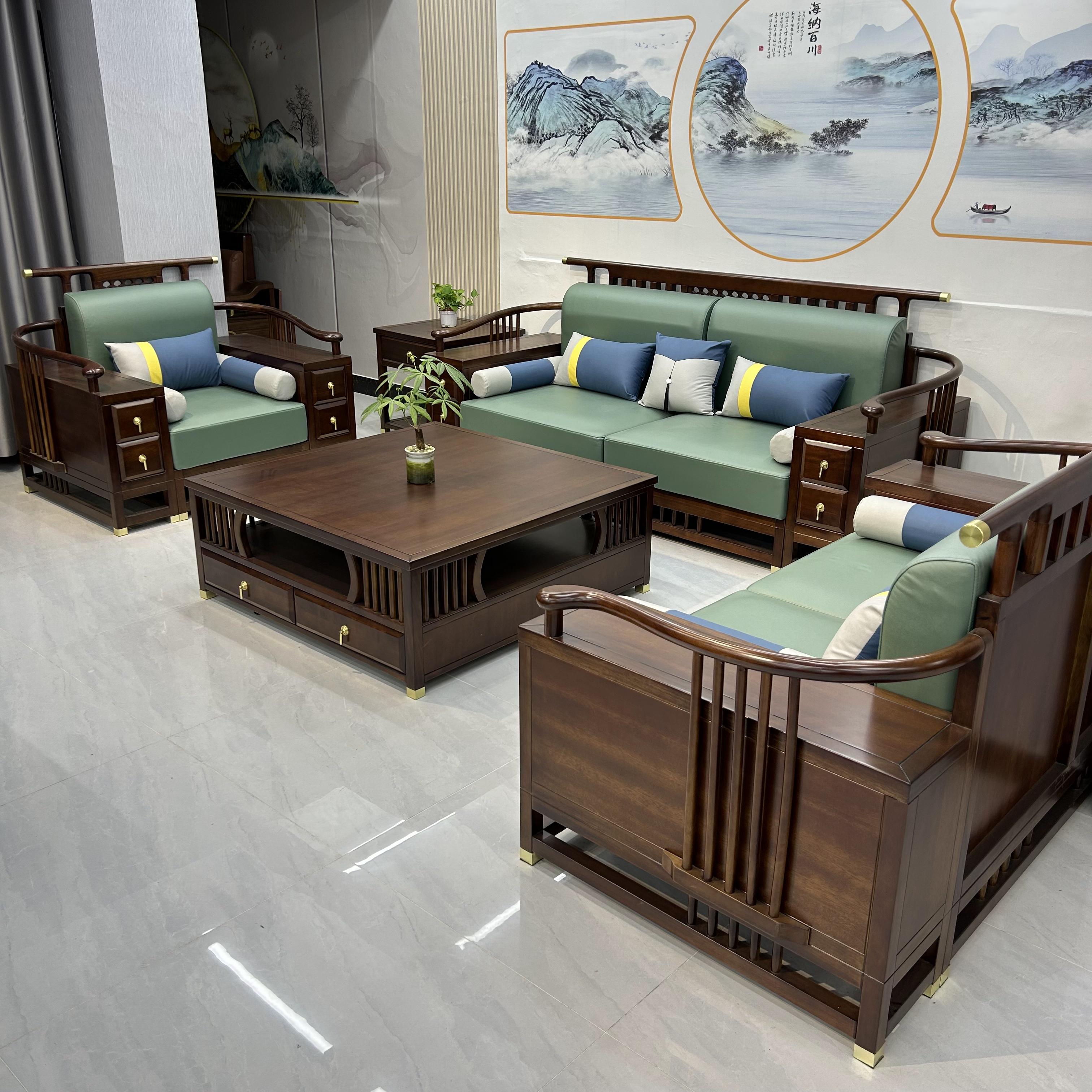 新中式客厅家具组合中国风大户型金丝檀木禅意别墅储物实木沙发