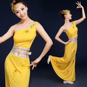 傣族演出服女鱼尾裙成人新款亮片舞台表演服少数民族孔雀舞蹈服装