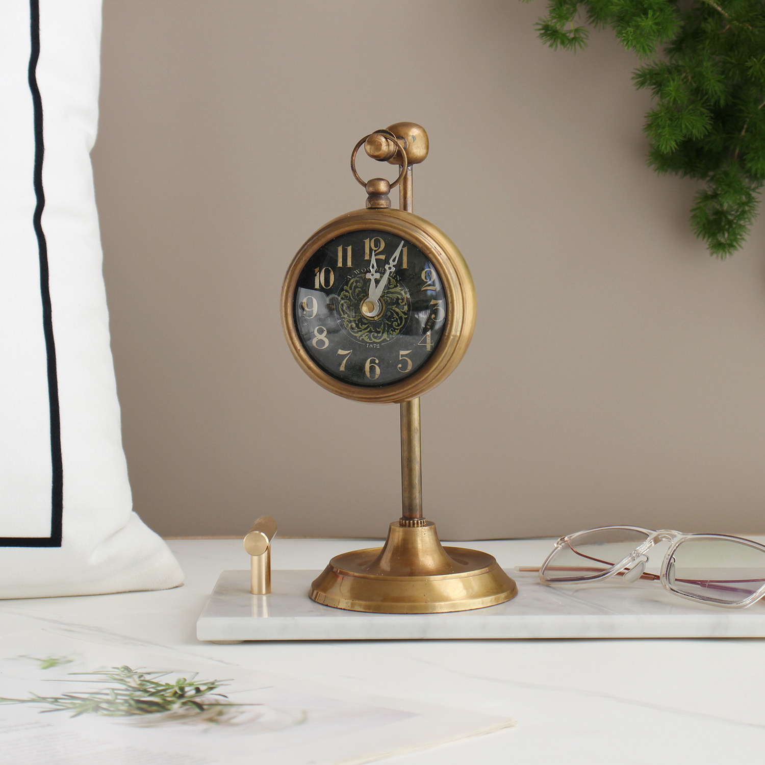 黄铜复古小钟表摆件手工怀旧座钟台钟印度进口个性创意欧中式装饰