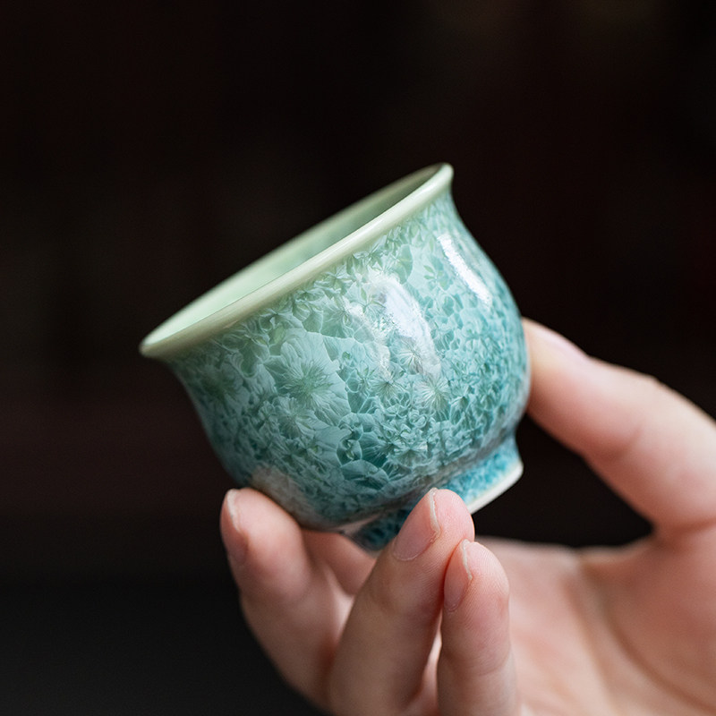 日本进口清水烧品茗杯花结晶釉手工陶瓷杯日式茶具功夫茶杯主人杯