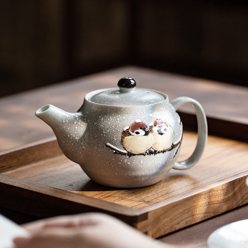 日本进口九谷烧雪雀茶具中村陶志人手绘陶瓷茶壶茶杯日式小杯子